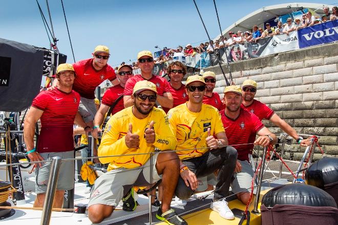 Abu Dhabi Ocean Racing made Portuguese football star Nuno Gomes feel right at home when he got onboard Azzam, putting on Portugal National football team shirts for the special occasion - Volvo Ocean Race 2014-15 ©  Ian Roman / Abu Dhabi Ocean Racing